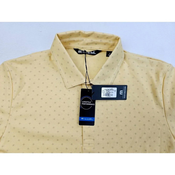 Travis Mathew Size Small Men's Bamboo Calm Heather Golden Cream Yellow Polo NWT - Picture 11 of 11